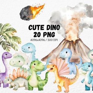 Watercolor Dinosaur Clipart Png, Cute Baby Dinosaur Clipart Bundle, Nursery Dino Decor, Babie First Birthday, Cartoon Dinosaur Clipart