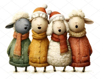 13 JPG Whimsical Sheep Clipart Bundle, Handmade Cards and Scrapbook Supplies, Farm Animal Digital Art for Junk Journal