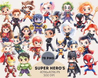 Superhero Clipart Bundle PNG, Superhero Birthday Decorations for Boys, Cartoon Wall Art and Sublimation Designs