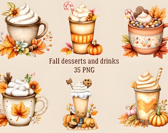 35 png aquarel herfst dessert en drankjes clipart, schattige herfst dessert illustraties, snoep clipart png herfst, herfst elementen