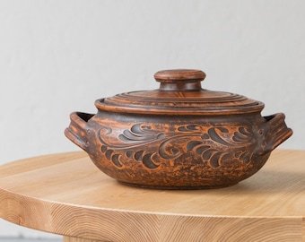 Natural Clay Hanmade Biriyani, Pot Serving, Clay Pot, Organic Terra Cotta Serving pot for Cooking with lid, Pot With Lid, Dutch Oven