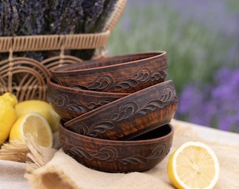 4er Set Keramik Suppenschalen, Handgefertigte Tonschalen Set, Rustikale Terrakotta Küchen Set, Handgefertigtes Keramik Geschirr, Keramik Geschenk Set