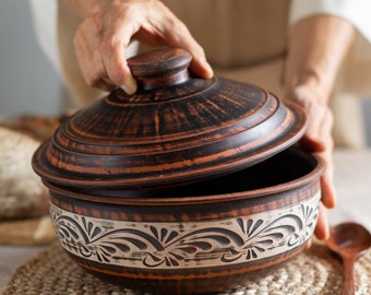 Roasting clay, Unglazed Clay Handi, Earthen Kadai, LEAD-FREE Clay Pot for Cooking & Serving with Lid, Swadeshi Blessings Ayurveda Range