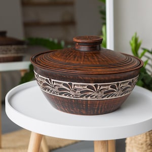 Grande ciotola in terracotta rossa con coperchio da 3,3 L, ciotola profonda in ceramica, ciotola per alimenti da cucina, teglia per cuocere il pane, ceramica artigianale, pentola senza piombo, utensili da cucina