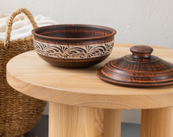 Handmade Red Clay Casserole for Oven, Rustic Eco-friendly Kitchen Pot with lid, Traditional Ukrainian Pottery, Artisan Ceramic Cooking Pot