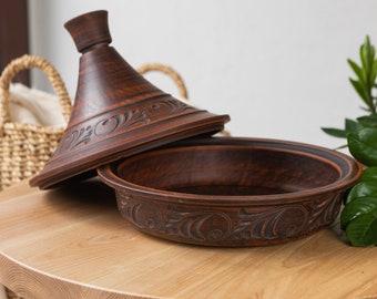 Handmade Red Clay Tagine Pot with Lid, Traditional Moroccan Tagine for Cooking, Artisan Cookware, Rustic Pottery Kitchenware, Grandma Gift