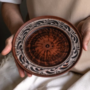 READY TO SHIP, Handmade Red Clay Plate, Terracotta Dinnerware, Rustic Tableware, Unglazed Pottery Plate, New House Gift, Grandma Gift