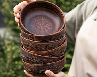 Handgemachte Tonschüssel 6er-Set, tiefe rustikale Terrakotta-Suppe, Müslischalen, umweltfreundliche Küchenkeramik, handwerkliches Geschirr, Bauernhausgeschirr