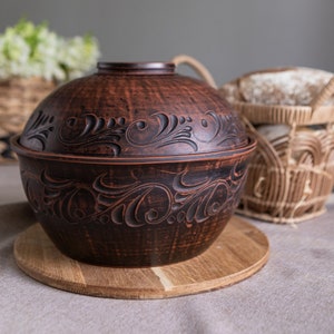 PRONTO PER LA SPEDIZIONE, Grande portapane in ceramica, Portapane, Portapane in argilla ucraina fatto a mano con coperchio, Ciotola in ceramica con coperchio, Stoviglie da cucina rustiche da regalo