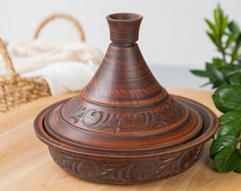 Moroccan Tagine for Cooking, Tagine Pot with Lid, Natural Clay Cookware, Handmade Artisan Ceramic Cookware, Rustic Kitchenware