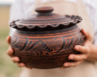 Unglazed Clay Pot for Cooking with Lid, LEAD-FREE Earthen Kadai, Indian Clay Handi, Curry Biryani Pots, Big ceramic pot, Boho decor