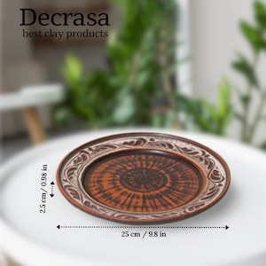 Plato grande de cerámica, utensilios de cocina de arcilla roja, plato artesanal de terracota hecho a mano, regalo tradicional ucraniano, vajilla de cerámica, regalo de inauguración de casa