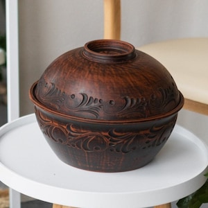 Bread pot, Bread bin, Big ceramic pot,Handmade Ukrainian,Clay breadbox with lid,Earthen Kadai,Pottery bowl with lid, Rustic gift kitchenware