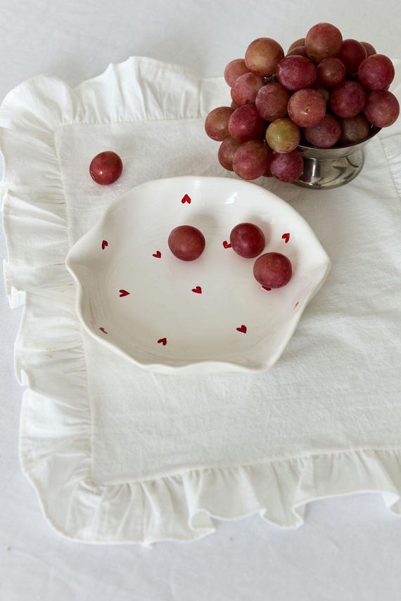 Handmade White Clay Plate with Red Heart, Ukrainian Pottery Plate, Home Decor Accessory, Ceramic Kitchenware, New House Gift, Wedding Gift