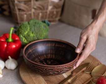 Roter Ton Servierschüssel, Handwerker Terrakotta Geschirr, traditionelle rustikale Keramikschüssel, Keramikküchengeschirr, Ukrainisch Geschenk, Oma Geschenk