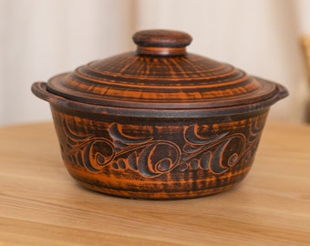 Ceramic Terracotta Roasting Pan with Lid, Traditional Red Clay Kitchen Dish, Rustic Baking Dish, Eco-friendly Cookware, Housewarming Gift