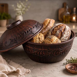 Handmade Ukrainian Red Clay Breadbox with Lid, Pottery bowl with lid, Rustic Terracotta Bread Keeper, Farmhouse Kitchen Storage, Bread Bin