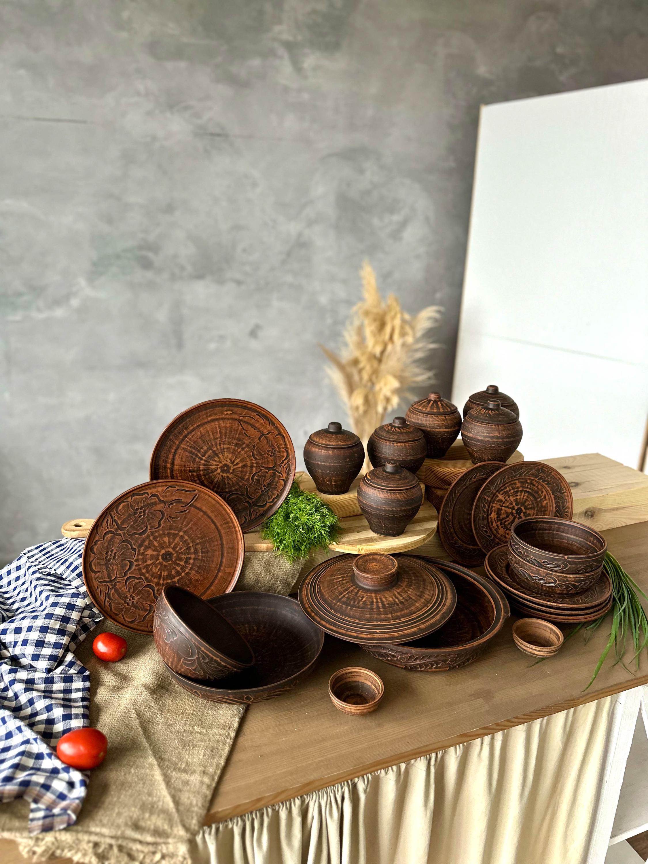 Handmade Pottery Kitchen Set, Rustic Ceramic Cookware, Artisan Red Clay ...