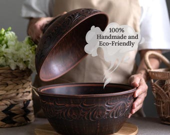 READY TO SHIP, Handmade Clay Bread Pot with Lid, Large Rustic Bread Bin, Ukrainian Pottery Breadbox, Earthen Bowl for Baking, Storage Decor