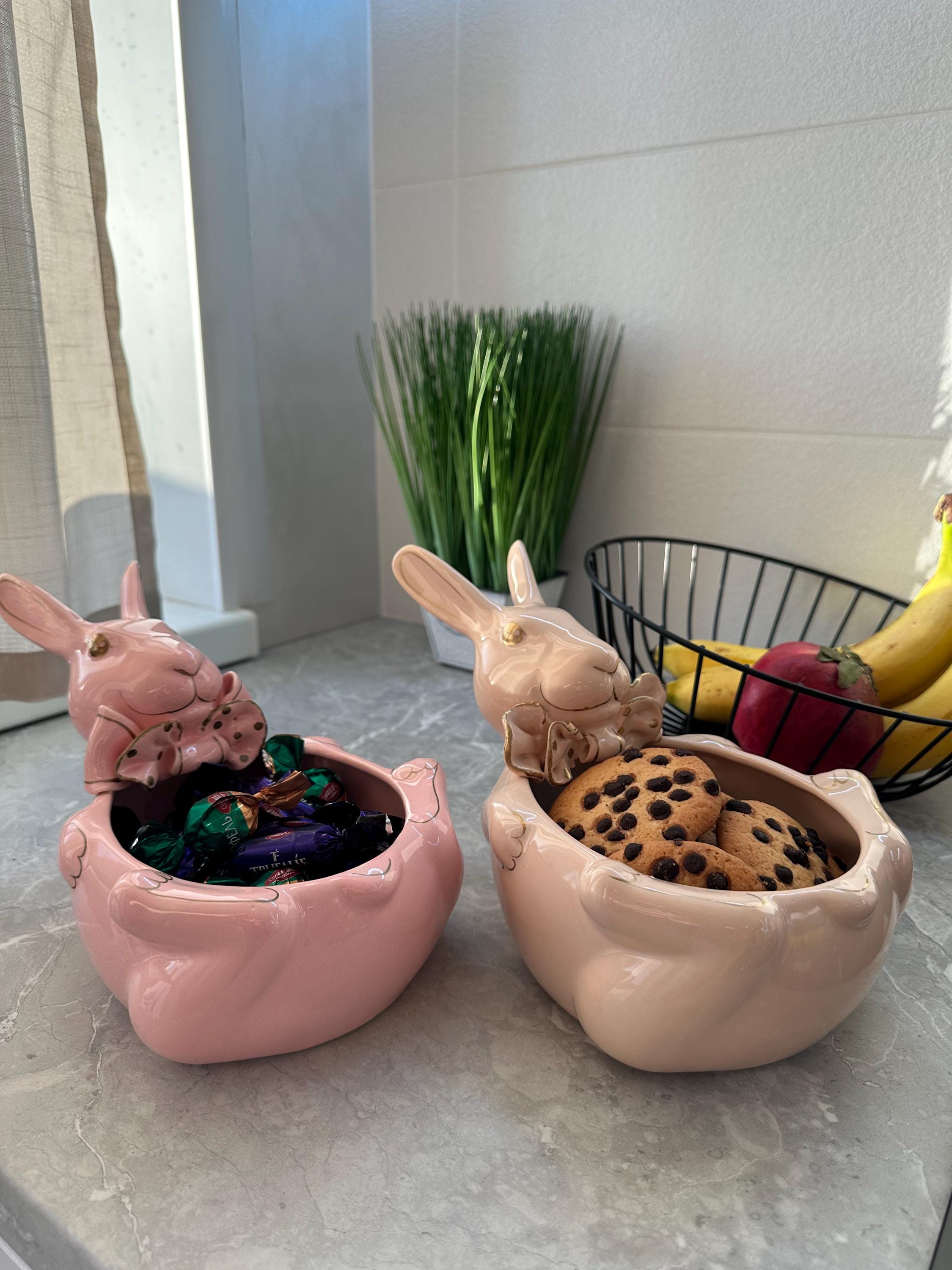 VIKKSAER Ciotola In Ceramica Rosa A Forma Di Coniglio Pasquale - Insalatiera Kawaii Con Design Cavolo - Microonde