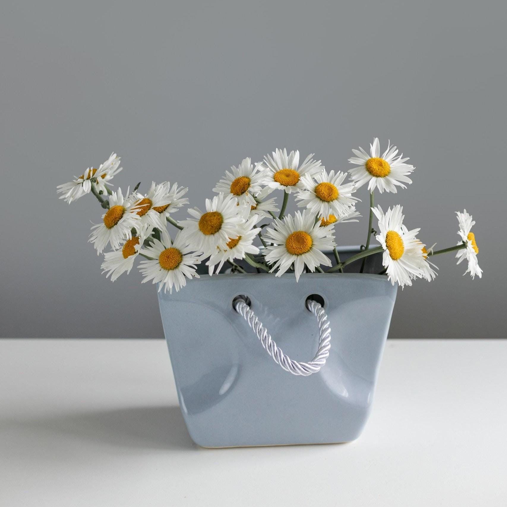 Blue Handbag Shaped Ceramic Vase – Stylish Purse Flower Pot for Modern Home Decor, Unique Table Centerpiece or Shelf Accent