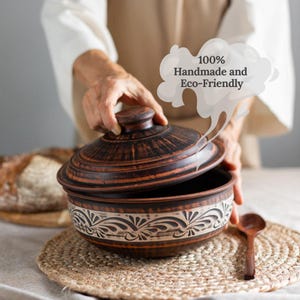 LISTO PARA ENVIAR, Arcilla para tostar, Utensilios de cocina de arcilla roja sin esmaltar, Olla de barro sin plomo para cocinar y servir con tapa, Olla de cerámica, Cerámica artesanal