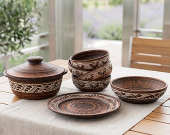 Traditional Red Clay Pottery Set, Eco-friendly Ceramic Kitchenware, Handmade Earthenware Set, Terracotta Cookware, Rustic Kitchen Tableware
