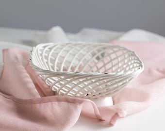 Ceramic Basket for Storing Fruits, Wicker Fruit Basket, Fruit Basket for Kitchen, Fruit Holder, Ceramic Fruit Bowl, Vintage Kitchen Decor