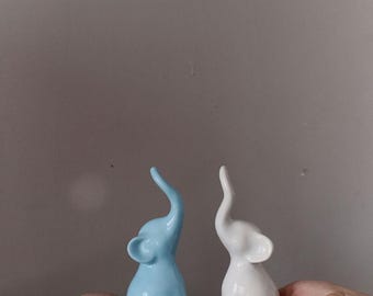 READY TO SHIP, Elegant Two Elephant Decorative Sculpture, Black&Pink, Handcrafted Elephant Couple Ceramic Figurine, Decorative Figurines Set