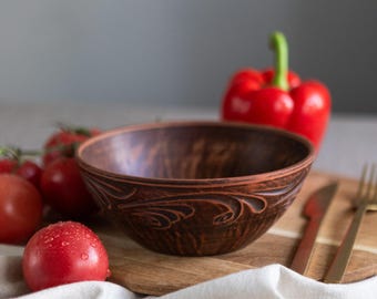 Red Clay Deep Bowl, Handmade Pottery, Rustic Farmhouse Dishes, Country Kitchen Decor, Eco Organic Style Pottery Bowl, Housewarming Gift