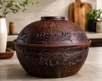 Duży ceramiczny pojemnik na chleb, chlebak, ręcznie robiony ukraiński gliniany chlebak z pokrywką, ceramiczna miska z pokrywką, rustykalny prezent kuchenny, prezent dla babci