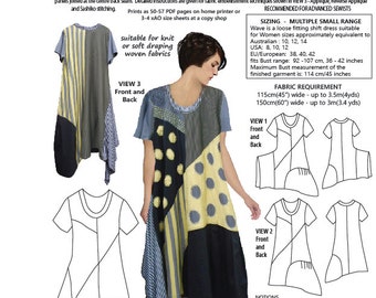 WAVE DRESS, Small size range, womens PDF sewing pattern