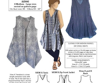 Theodora Tunic and Jacket PDF pattern, Large sizes