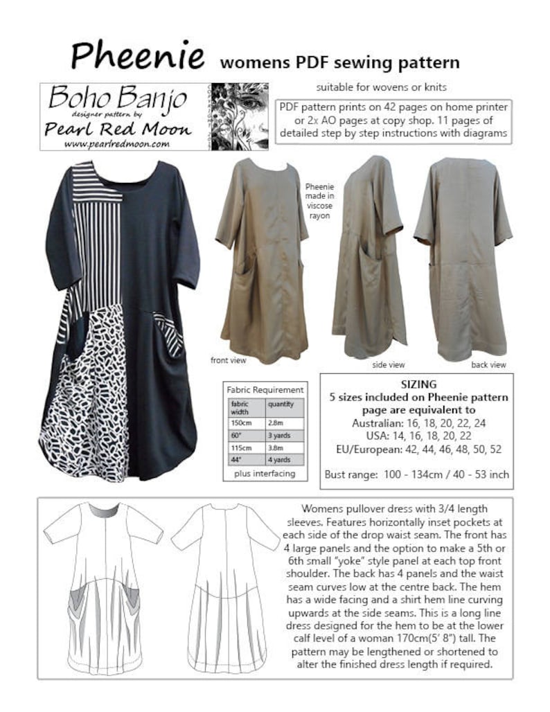 Pheenie Dress, PDF sewing pattern image 1