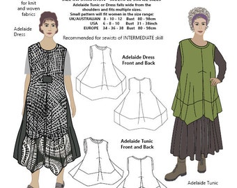 Adelaide Dress and Tunic, SMALL SIZES, womens PDF sewing pattern