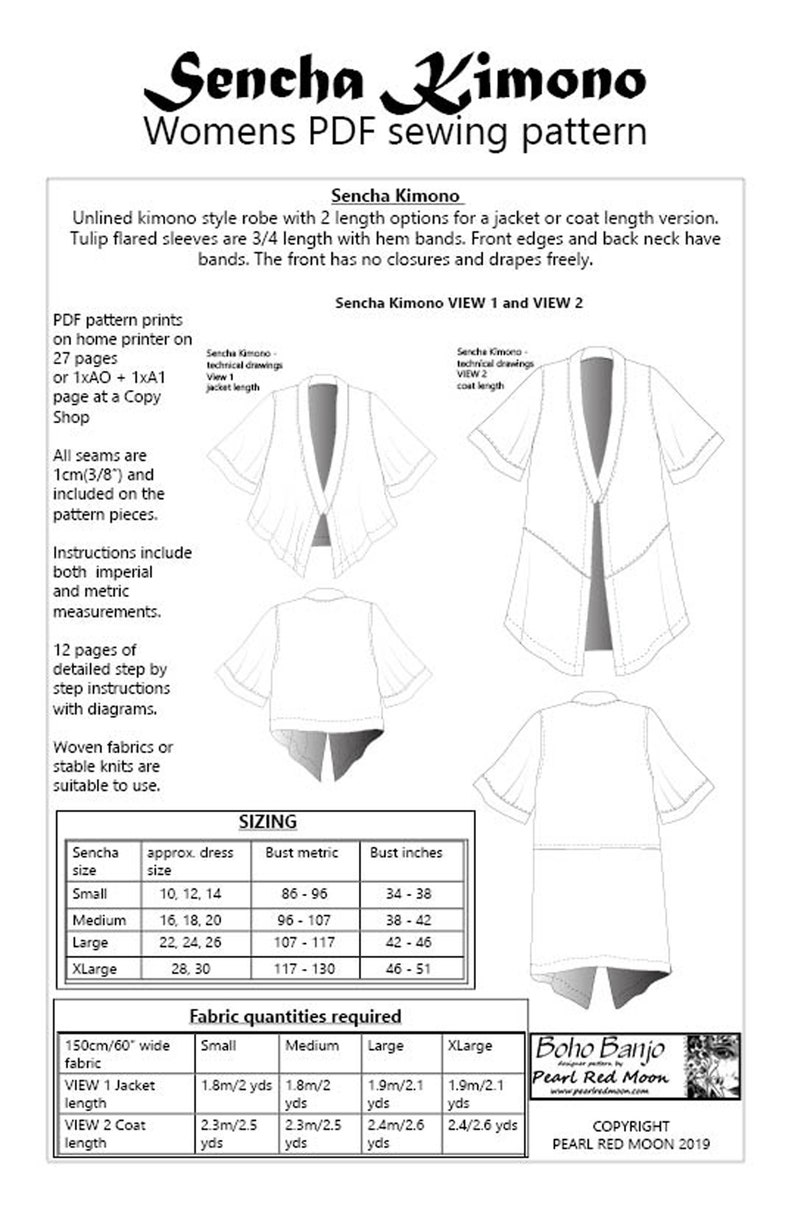 Sencha Kimono, womens PDF sewing pattern image 2