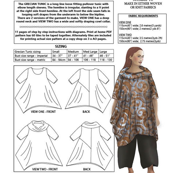 Grecian Tunic, PDF sewing pattern