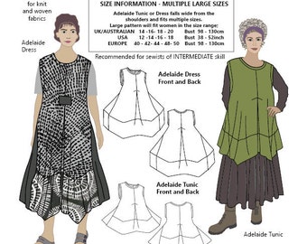 Adelaide Dress and Tunic (LARGE SIZES) womens PDF sewing pattern