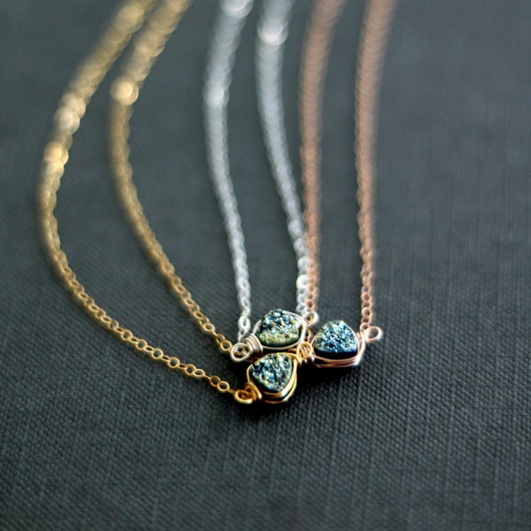 Teal aqua blue Druzy Necklace  Triangle Trillion Gold Mermaid druzy choker Gift for her under 45 Vitrine