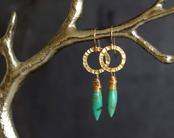 December birthstone earrings, Turquoise dewdrop gold circle earrings, Eterna earrings Vitrine Designs gift under 100 birthstone gift