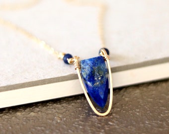 Lapis Lazuli Necklace, shield choker, indigo and gold Vitrine Designs Surf Necklace arrow midnight blue