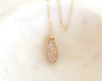 Teardrop champagne Druzy Necklace pale gold Druzy choker bridesmaid necklace gift for her neutral Under 60 Vitrine Designs