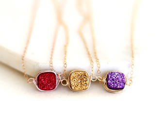 Druzy Necklace, Jewel colors, red, gold, purple, blue, silver, Holiday gift for her, druzy choker colorful layering VitrineDesigns