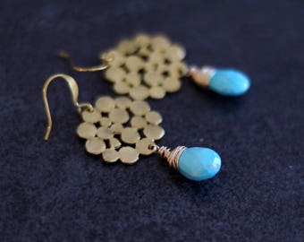 Sleeping Beauty Turquoise Gemstone and Gold earrings December birthstone VitrineDesigns