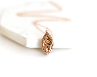 Rosegold druzy necklace gold drusy Leaf Petal Marquise Under 55 VitrineDesigns