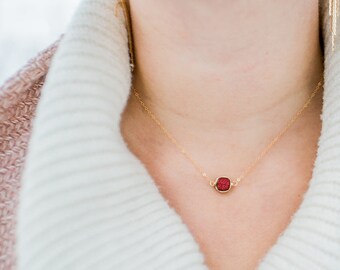 Red Druzy Necklace  Cushion square choker drusy quartz geode Ember Deep red scarlet choker necklace Gift for her under 50 Vitrine