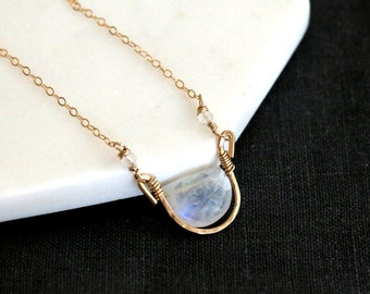 Moonstone necklace, June birthstone Rainbow Moonstone choker half moon necklace gold white and gold Vitrine Designs Rockpool Necklace