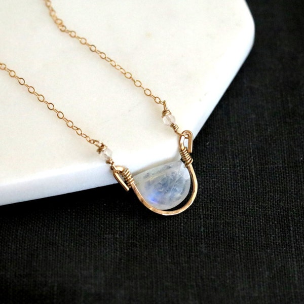 Moonstone necklace, June birthstone Rainbow Moonstone choker half moon necklace gold white and gold Vitrine Designs Rockpool Necklace