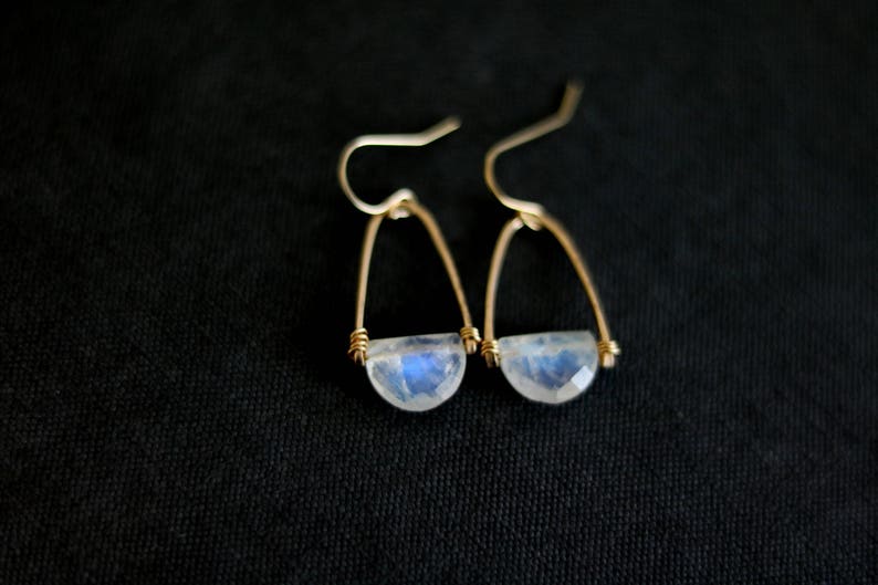 Moonstone earrings, halfmoon white and gold Art Deco earrings Rockpool Earrings VitrineDesigns gift for wife sister Christmas gift image 7