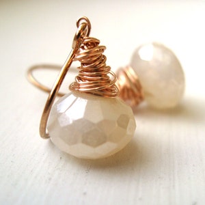 Bridal earrings White chalcedony pearl earrings Rose gold Wedding jewelry by Vitrine image 2